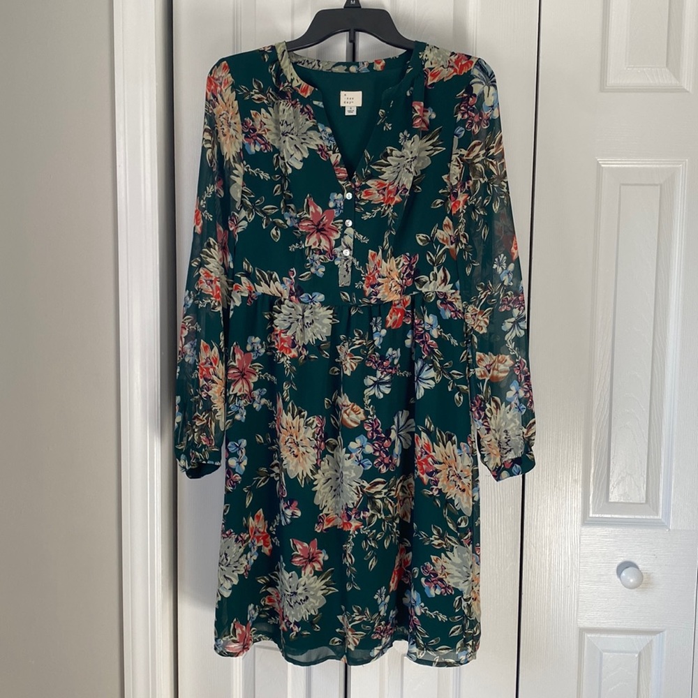 A New Day Hunter Green Floral Dress, size small